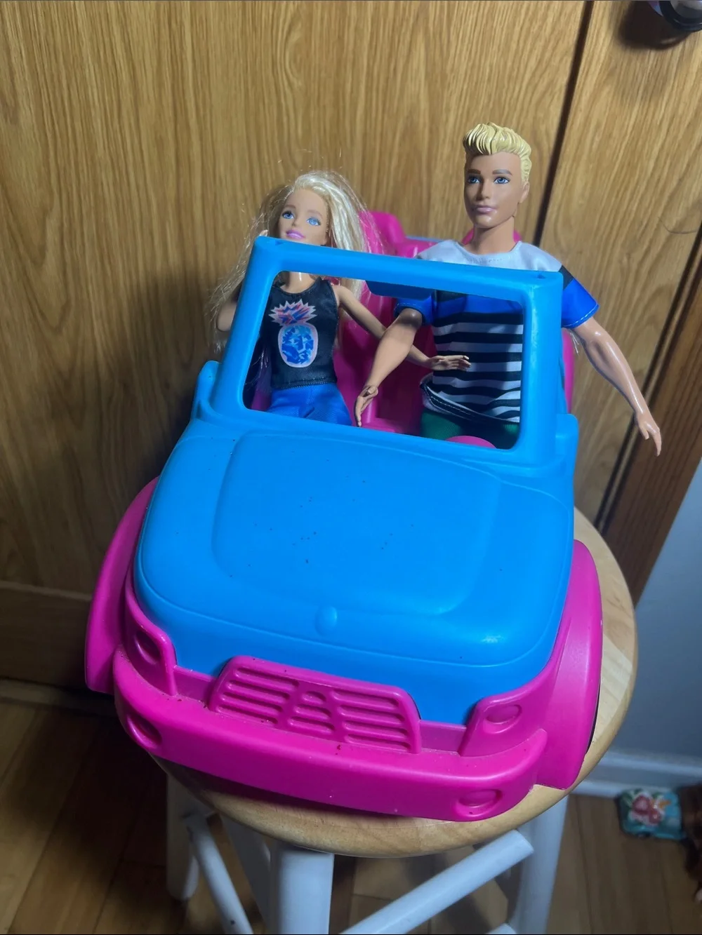 Barbie Blue and Pink Convertible with Blonde Barbie & Ken Dolls